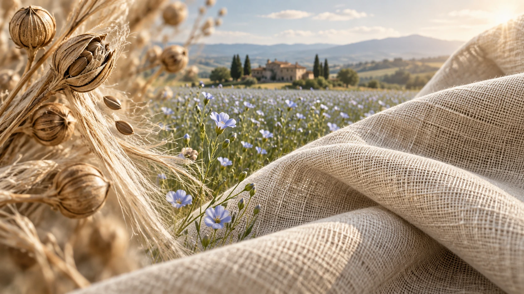 100% European Flax Linen Fabric Texture