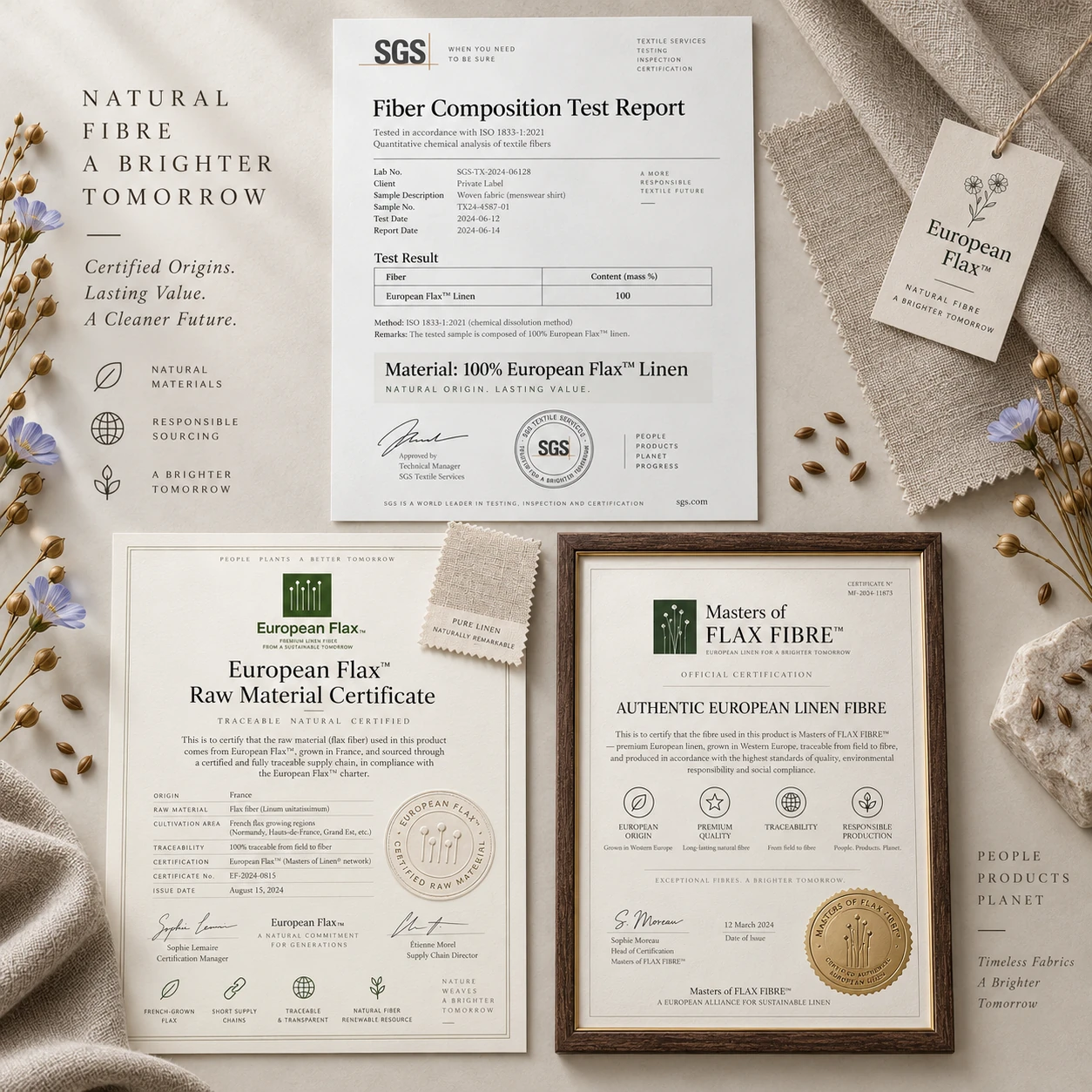 European Flax Linen Material Certification and Test Reports